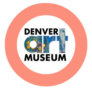 Denver Art Museum Logo on white circle within a peach circle.