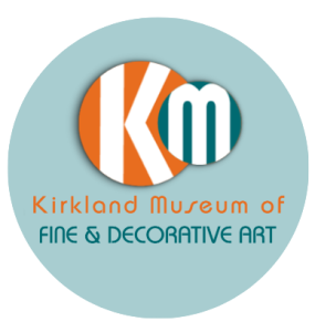 Kirkland Museum Logo with a K and M and descriptive language reading Kirkland Museum of Fine & Decorative Art on a light blue circle